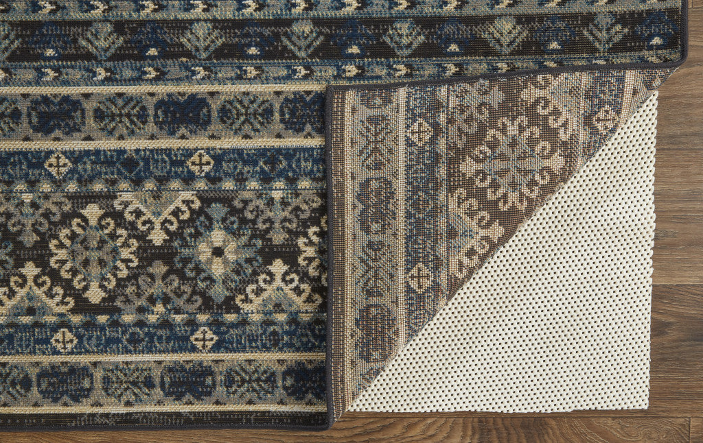 4' X 6' Blue Tan And Black Geometric Power Loom Distressed Stain Resistant Area Rug
