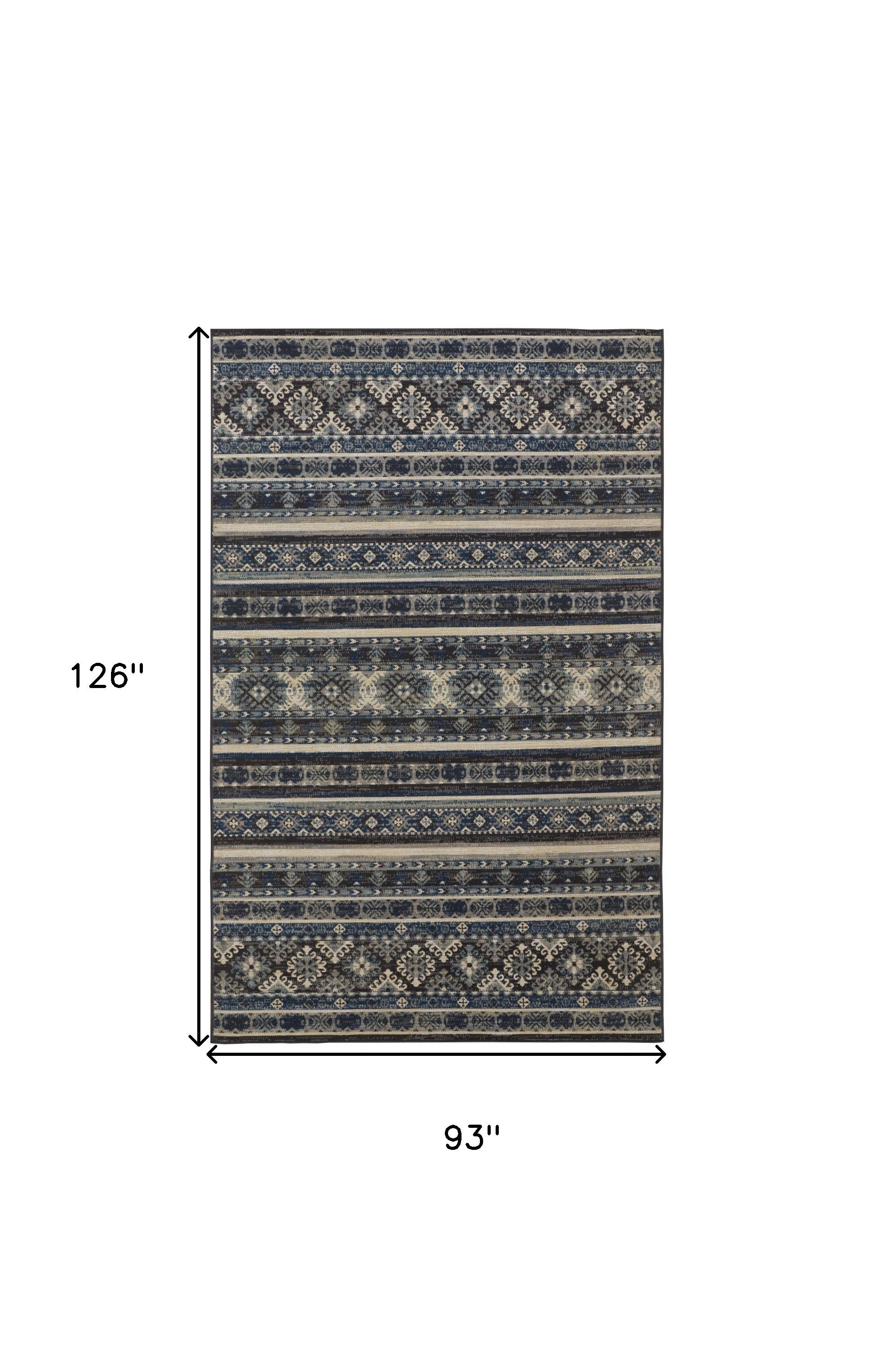 Blue Tan And Black Geometric Power Loom Distressed Stain Resistant Area Rug - 4' x 6'