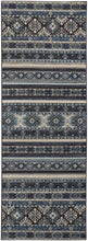 Blue Tan And Black Geometric Power Loom Distressed Stain Resistant Area Rug - 4' x 6'