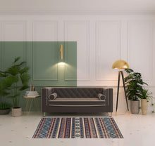 Blue Tan And Black Geometric Power Loom Distressed Stain Resistant Area Rug - 4' x 6'