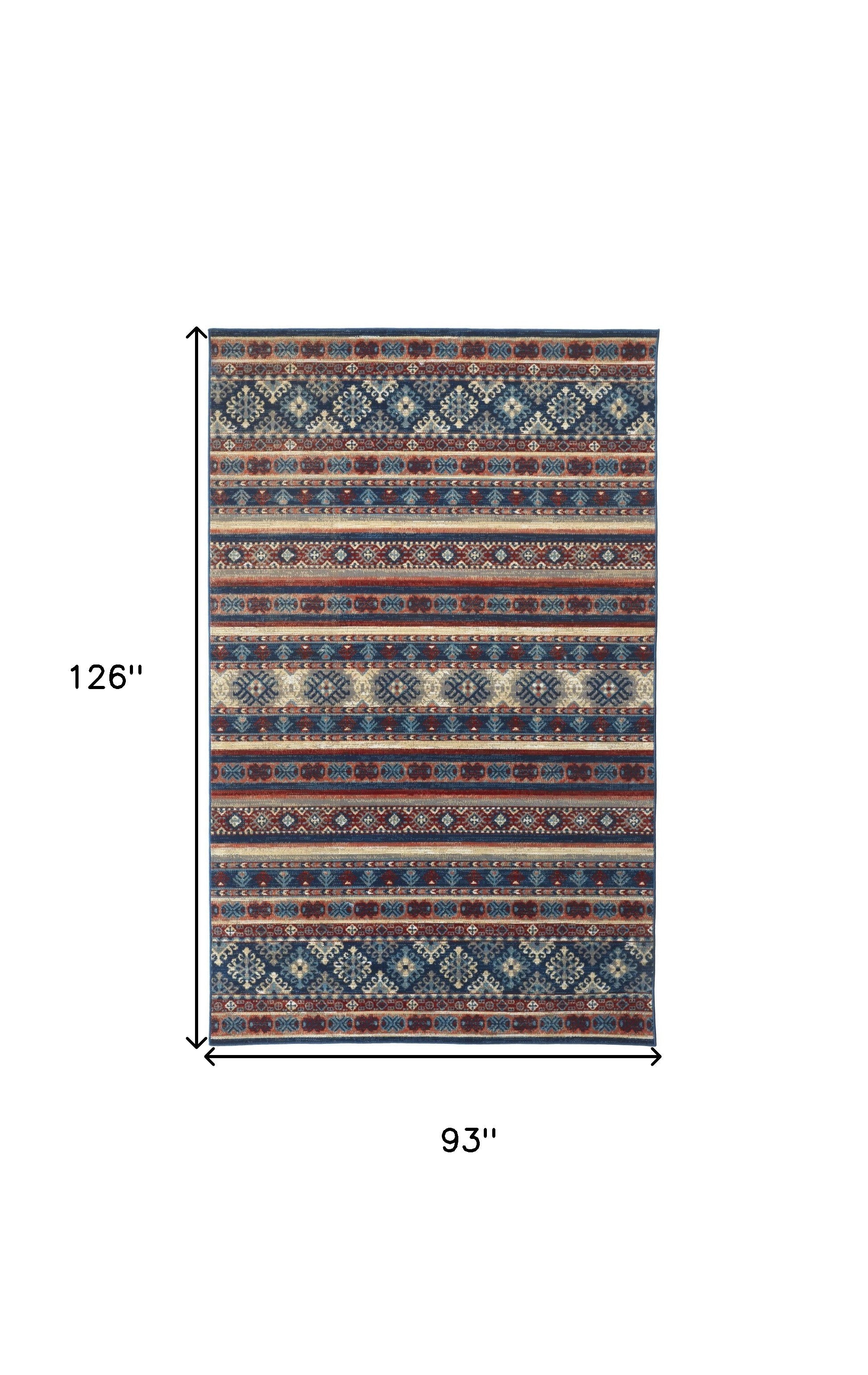 Blue Tan And Black Geometric Power Loom Distressed Stain Resistant Area Rug - 4' x 6'