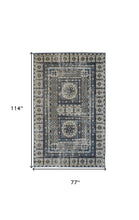 4' X 6' Ivory Tan And Blue Abstract Power Loom Distressed Stain Resistant Area Rug