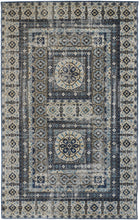 4' X 6' Ivory Tan And Blue Abstract Power Loom Distressed Stain Resistant Area Rug