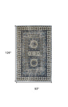 4' X 6' Ivory Tan And Blue Abstract Power Loom Distressed Stain Resistant Area Rug
