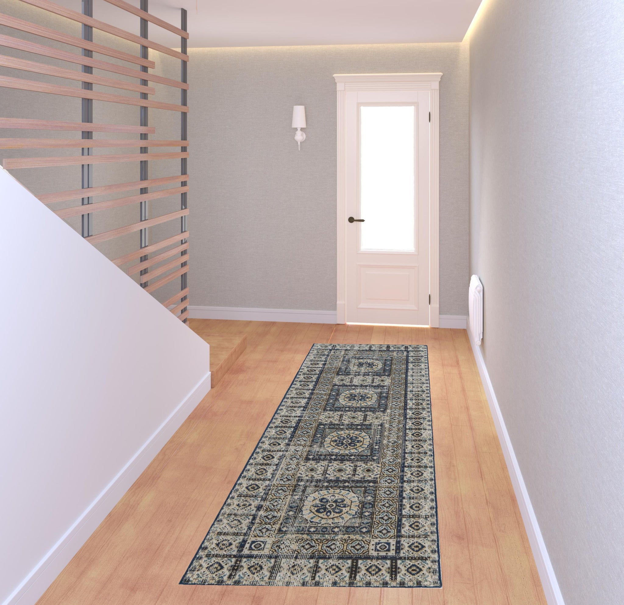 4' X 6' Ivory Tan And Blue Abstract Power Loom Distressed Stain Resistant Area Rug