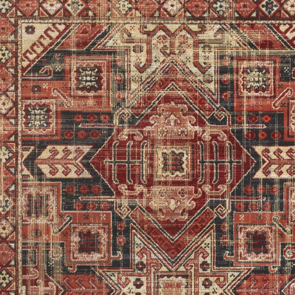 Red Tan And Black Abstract Power Loom Distressed Stain Resistant Area Rug - 4' x 6'