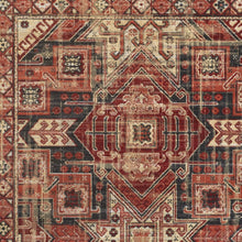 Red Tan And Black Abstract Power Loom Distressed Stain Resistant Area Rug - 4' x 6'