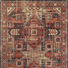 Red Tan And Black Abstract Power Loom Distressed Stain Resistant Area Rug - 4' x 6'