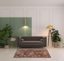 Red Tan And Black Abstract Power Loom Distressed Stain Resistant Area Rug - 4' x 6'