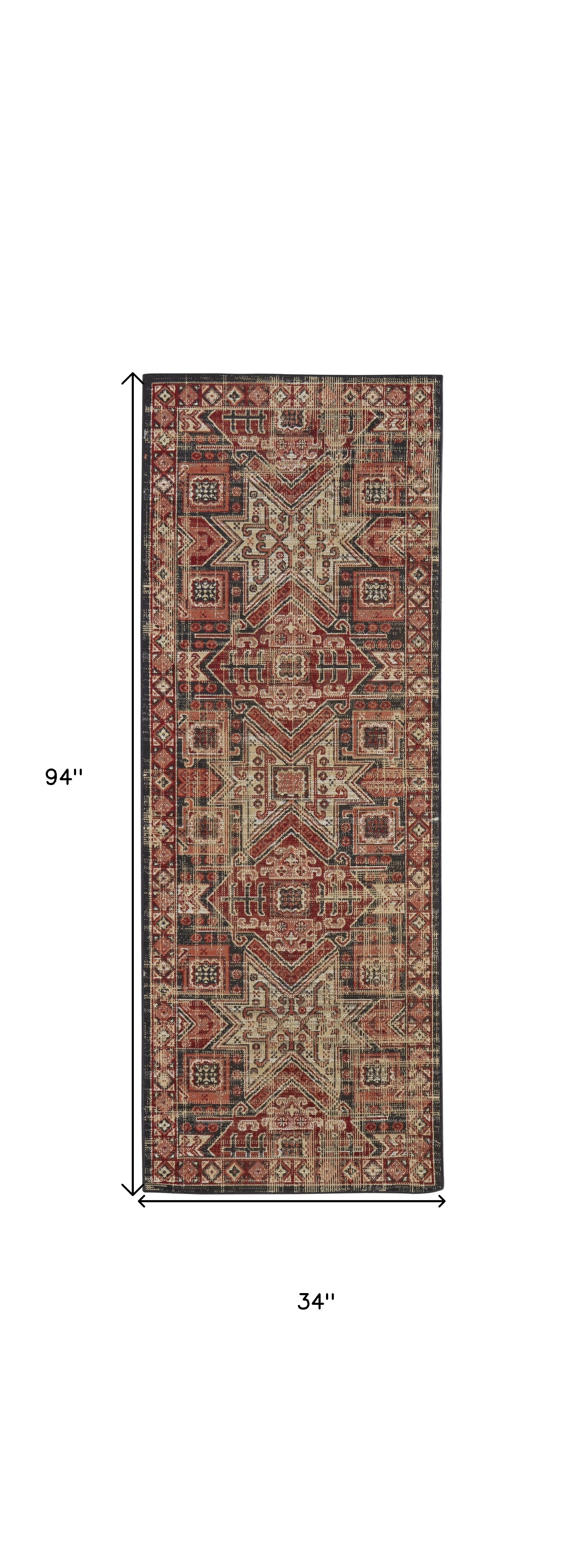 Red Tan And Black Abstract Power Loom Distressed Stain Resistant Area Rug - 4' x 6'