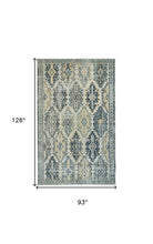 8' X 11' Green Blue And Ivory Abstract Power Loom Distressed Stain Resistant Area Rug