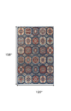 4' X 6' Blue Red And Tan Abstract Power Loom Distressed Stain Resistant Area Rug