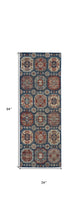 4' X 6' Blue Red And Tan Abstract Power Loom Distressed Stain Resistant Area Rug