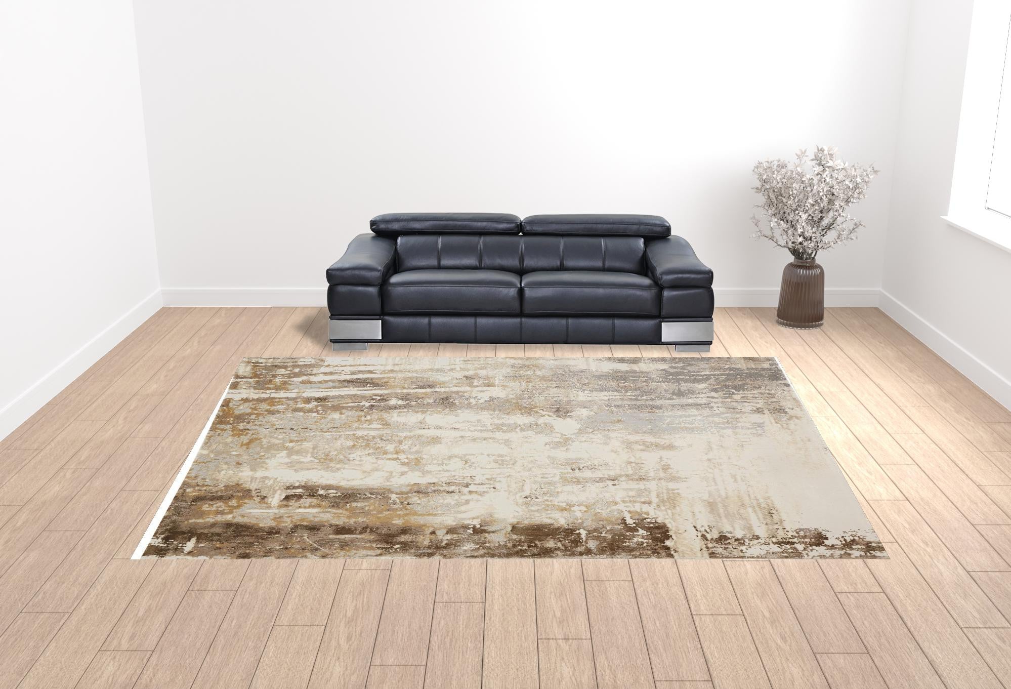 4' X 6' Tan Ivory And Gray Abstract Area Rug