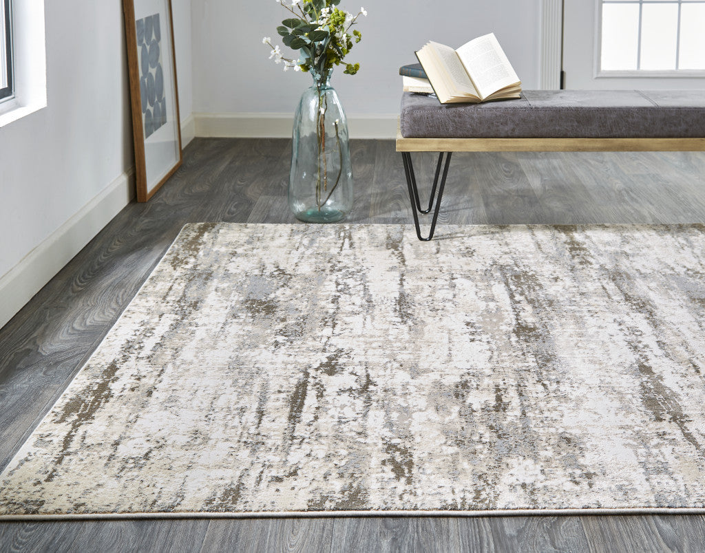 4' X 6' Ivory And Brown Abstract Area Rug