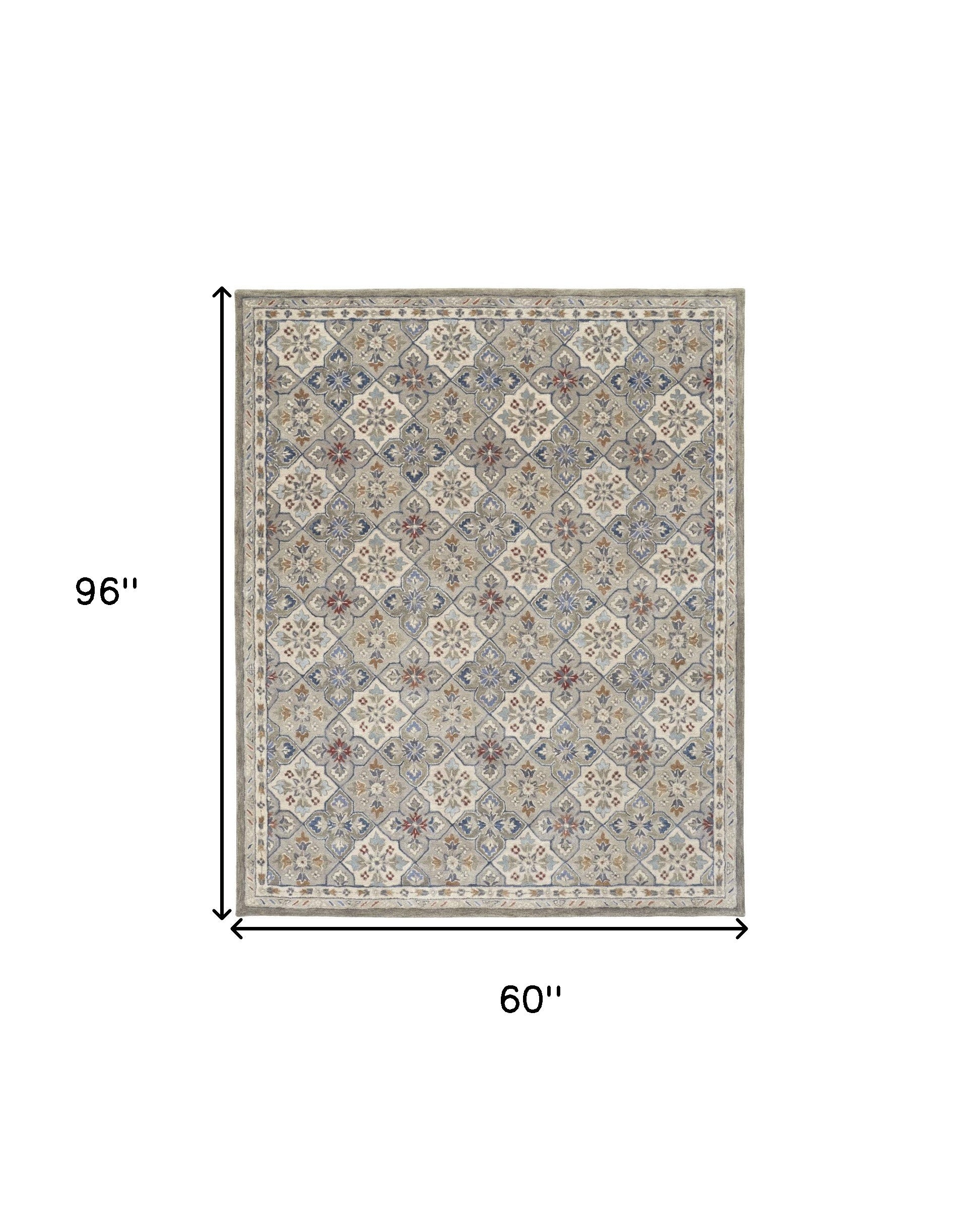 4' X 6' Taupe Ivory And Red Wool Patchwork Tufted Handmade Stain Resistant Area Rug