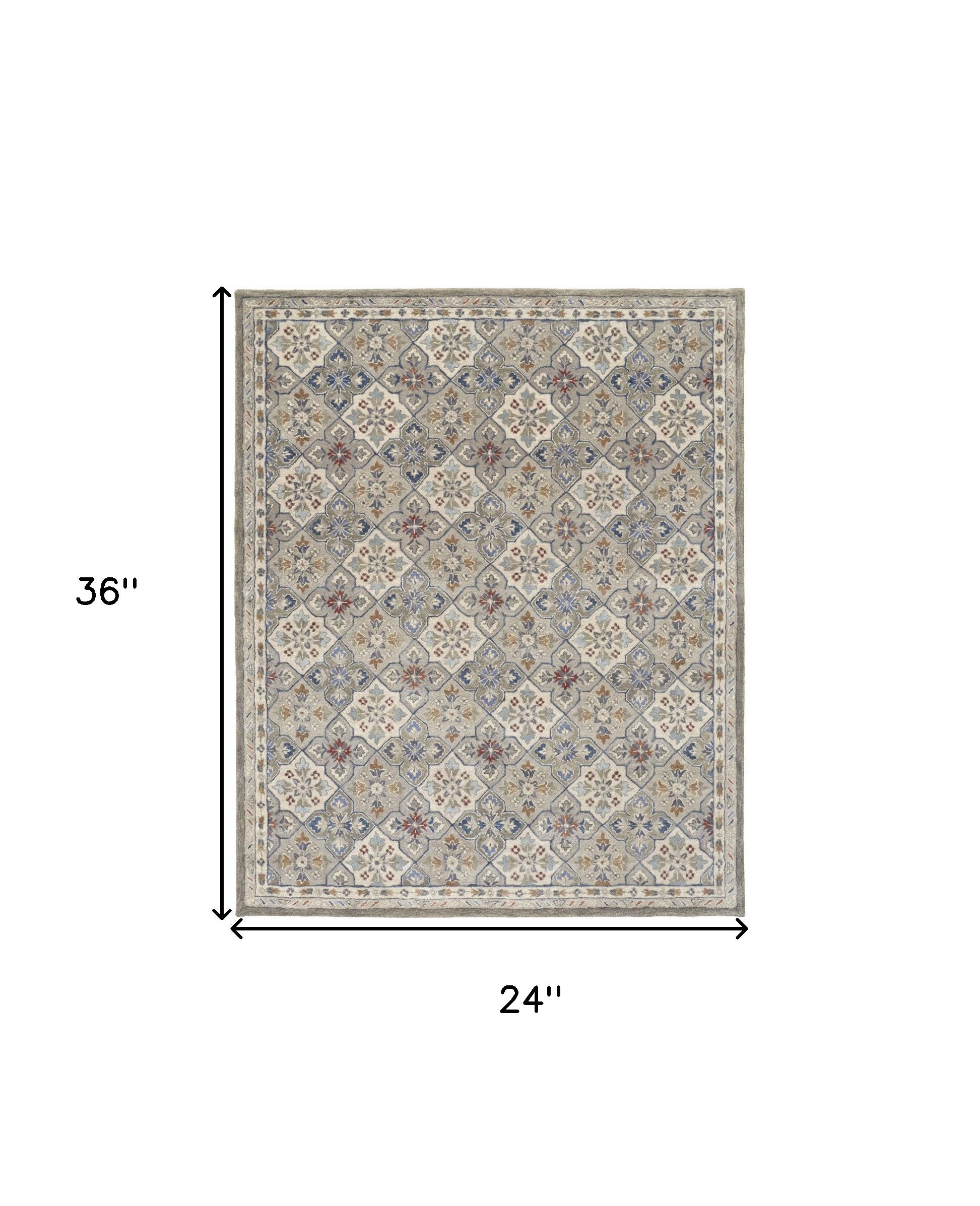 4' X 6' Taupe Ivory And Red Wool Patchwork Tufted Handmade Stain Resistant Area Rug