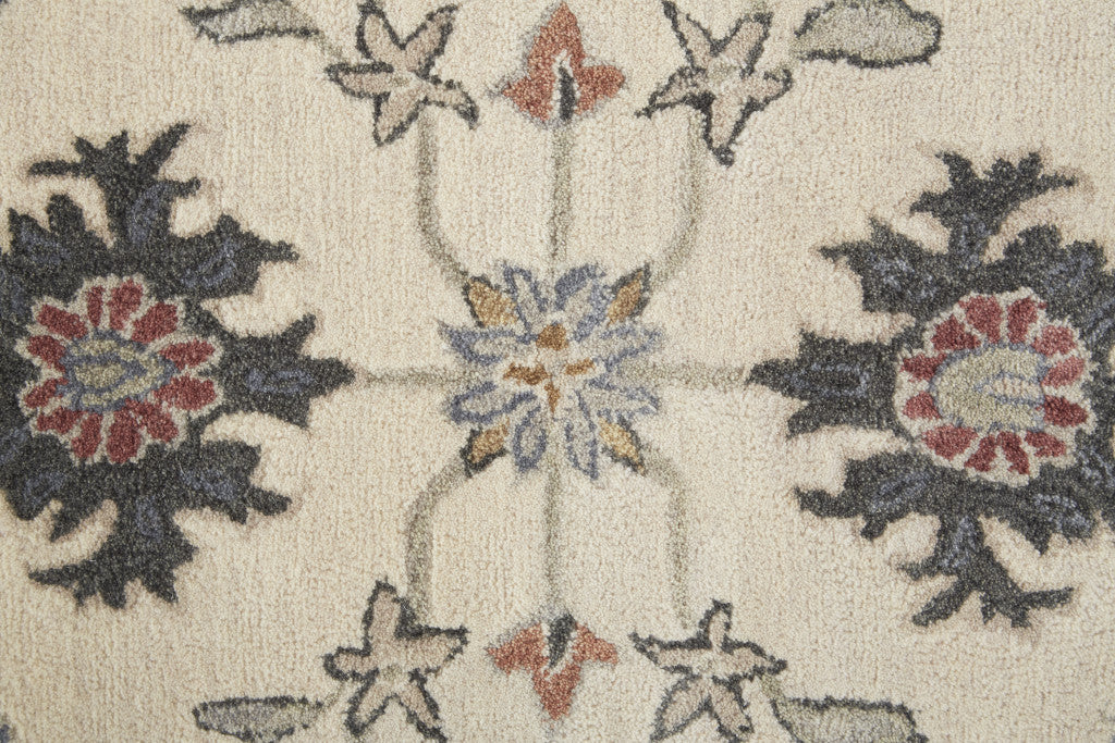 4' X 6' Ivory Blue And Tan Wool Floral Tufted Handmade Stain Resistant Area Rug