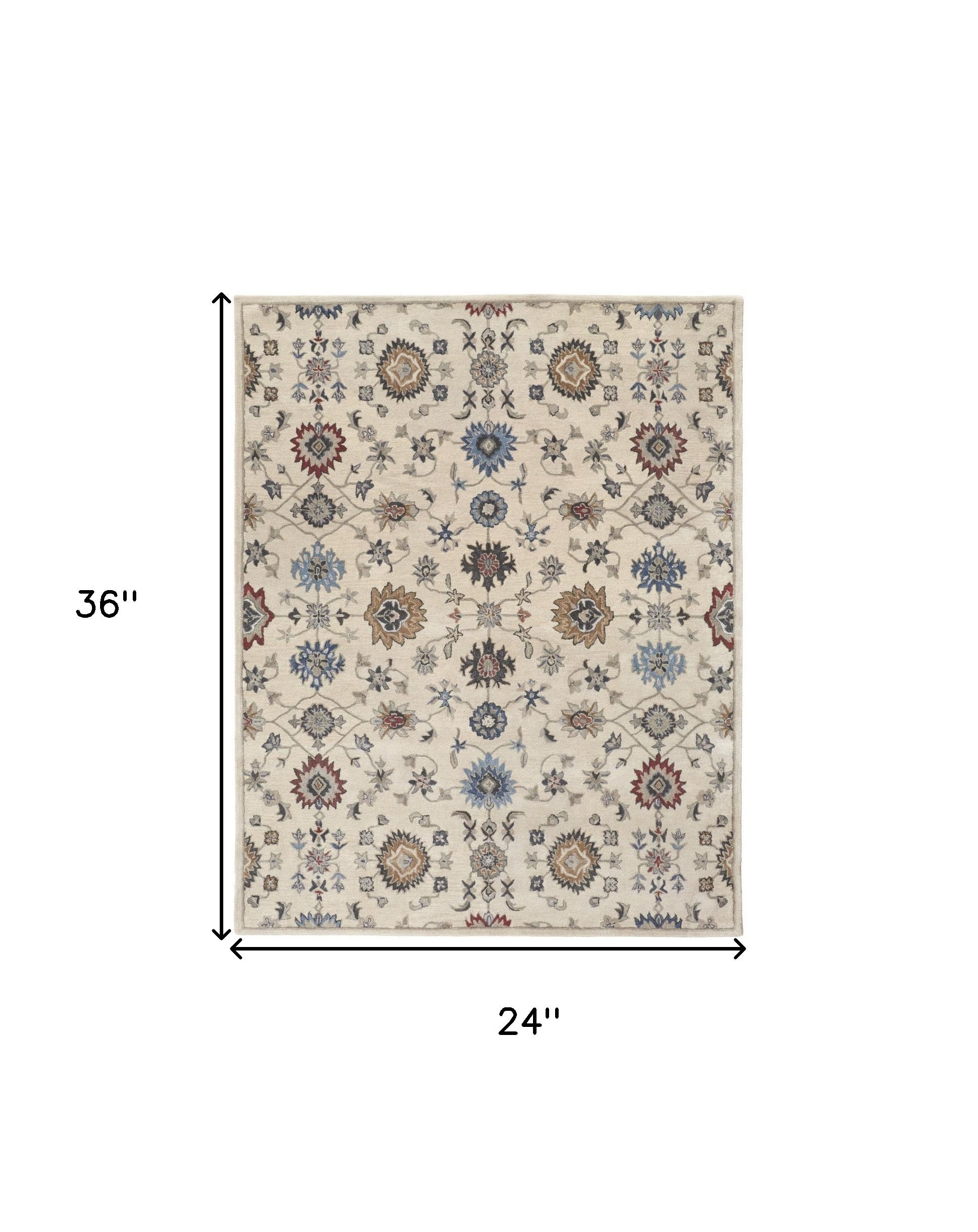 4' X 6' Ivory Blue And Tan Wool Floral Tufted Handmade Stain Resistant Area Rug