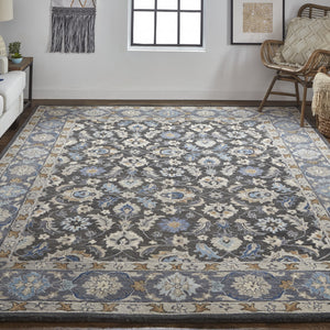 4' X 6' Taupe Blue And Ivory Wool Floral Tufted Handmade Area Rug