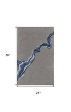 4' X 6' Gray And Blue Wool Abstract Tufted Handmade Area Rug