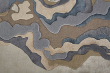 8' X 10' Tan Brown And Blue Wool Abstract Tufted Handmade Area Rug