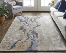8' X 10' Tan Brown And Blue Wool Abstract Tufted Handmade Area Rug