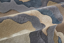 8' X 10' Tan Brown And Blue Wool Abstract Tufted Handmade Area Rug