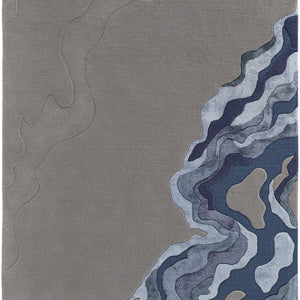 4' X 6' Gray Taupe And Blue Wool Abstract Tufted Handmade Area Rug