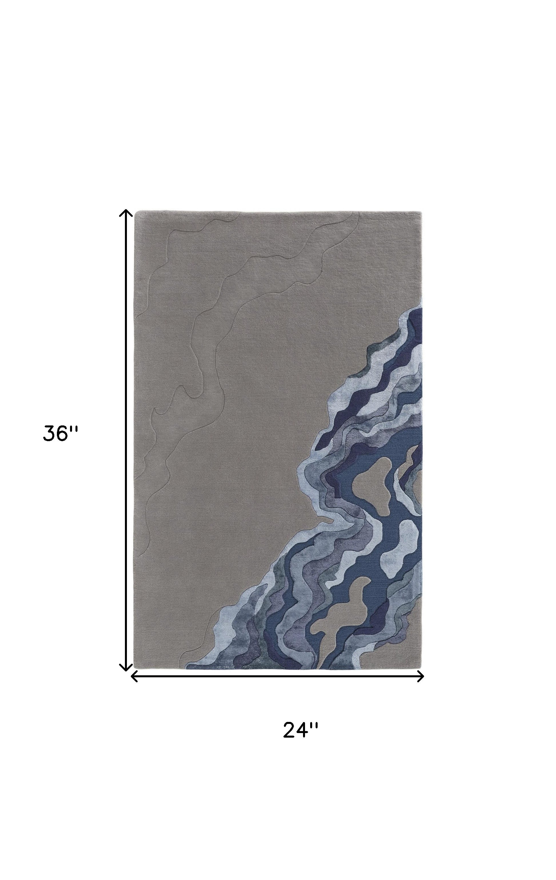 4' X 6' Gray Taupe And Blue Wool Abstract Tufted Handmade Area Rug