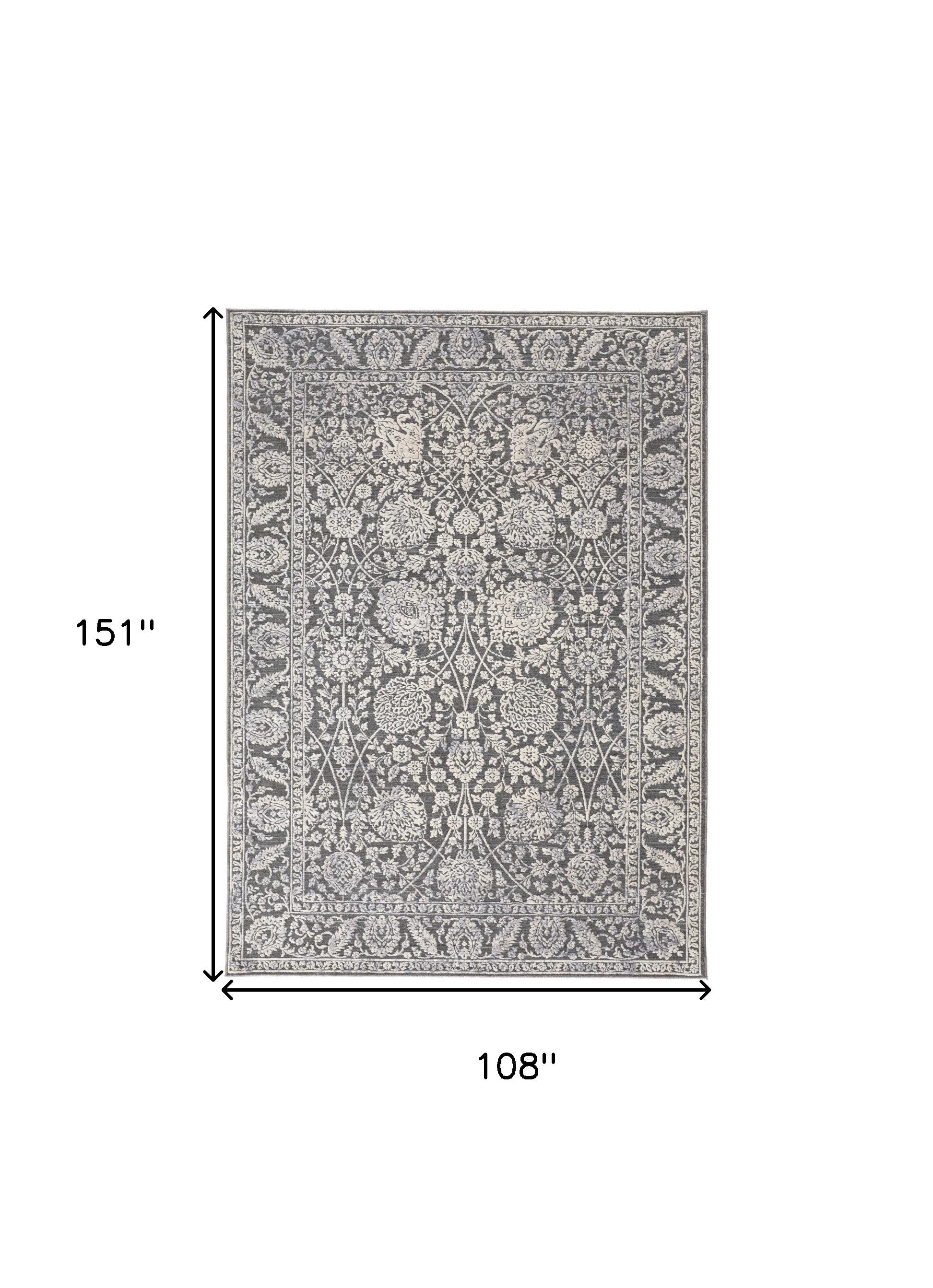 8' X 10' Taupe And Ivory Floral Power Loom Area Rug