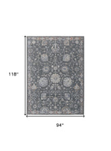 8' X 10' Gray Ivory And Red Floral Power Loom Area Rug