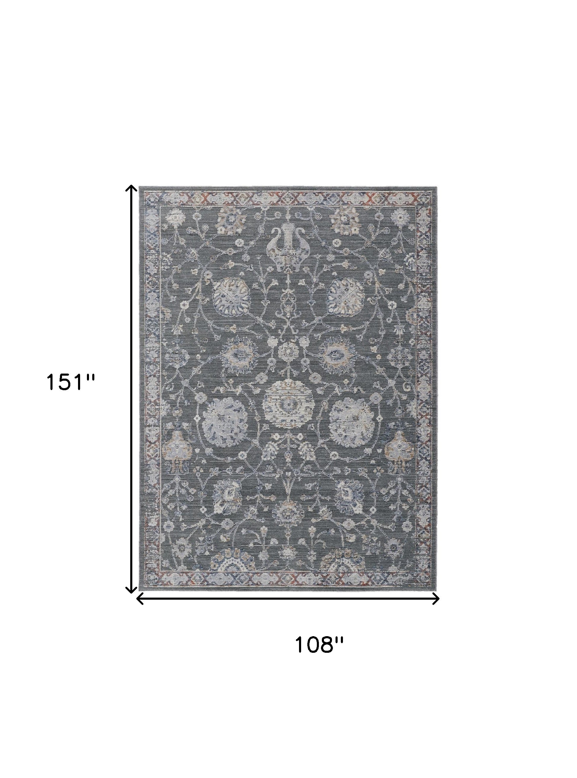 8' X 10' Gray Ivory And Red Floral Power Loom Area Rug