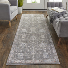 8' X 10' Gray Ivory And Red Floral Power Loom Area Rug