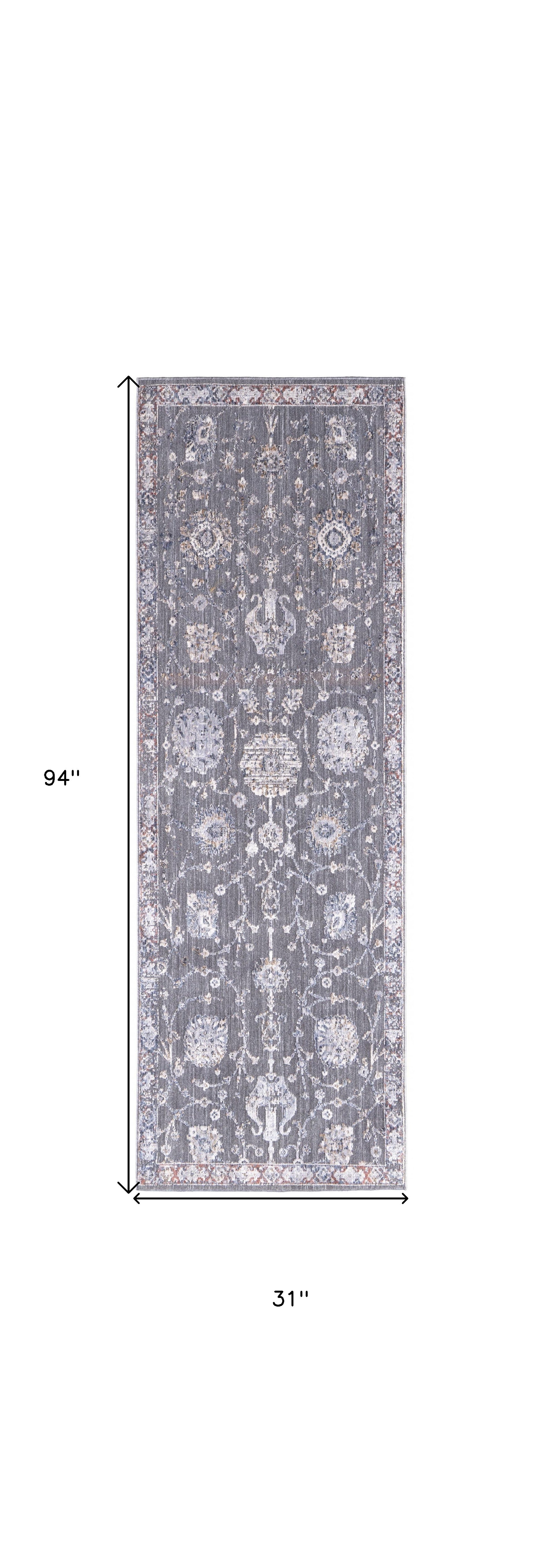 8' X 10' Gray Ivory And Red Floral Power Loom Area Rug