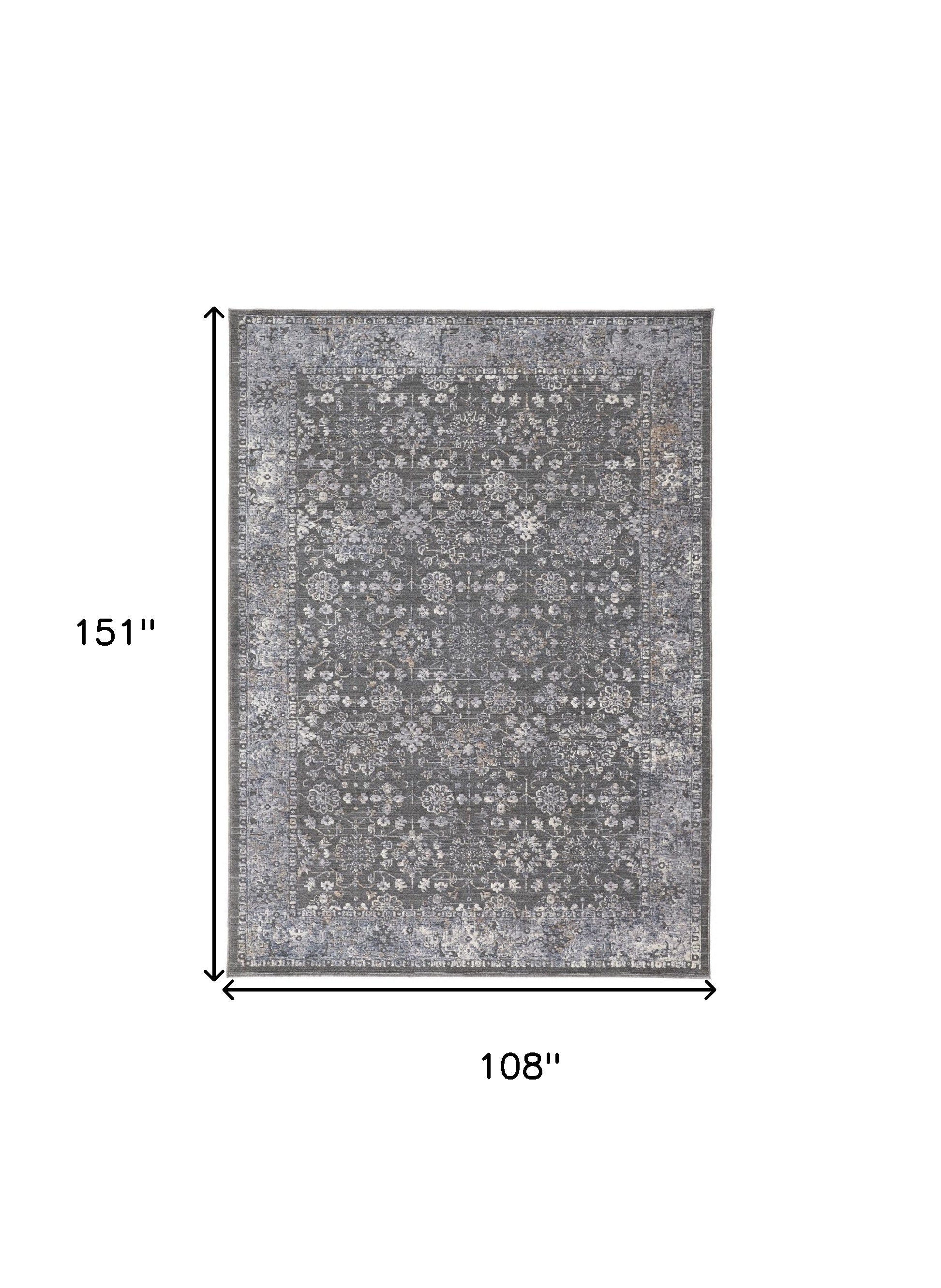 8' X 10' Taupe Gray And Orange Floral Power Loom Area Rug