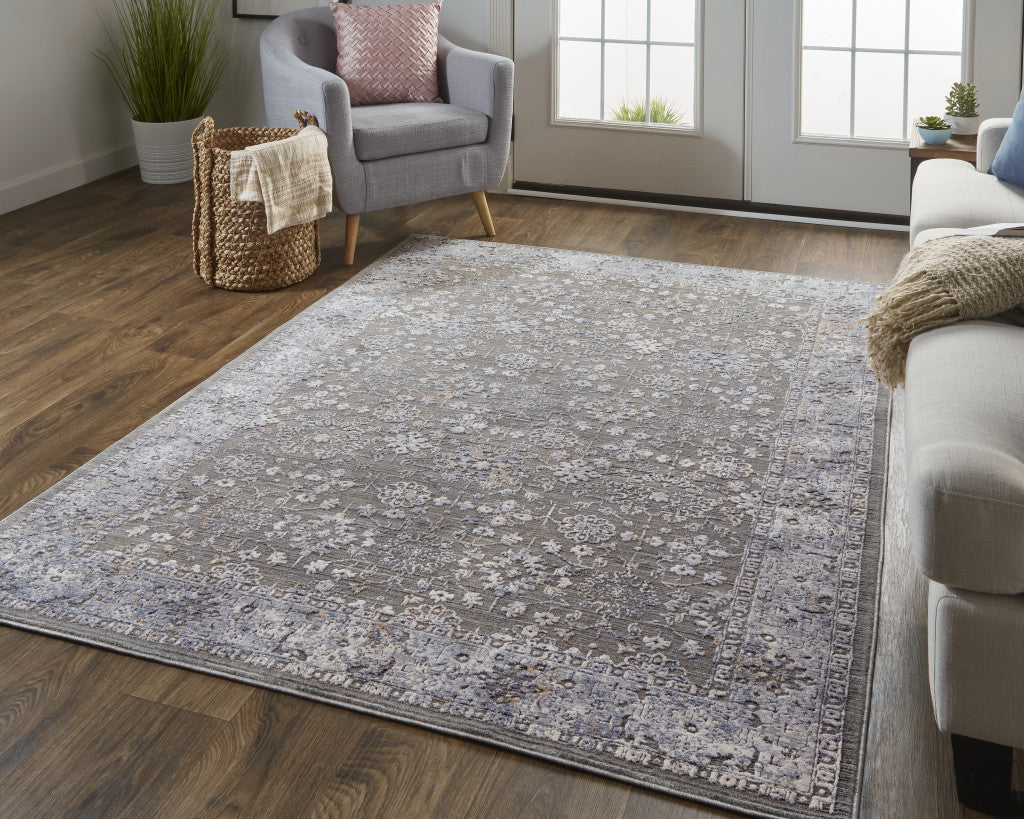 8' X 10' Taupe Gray And Orange Floral Power Loom Area Rug