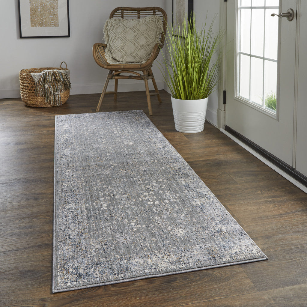 8' X 10' Taupe Gray And Orange Floral Power Loom Area Rug