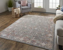 8' X 10' Taupe Gray And Orange Floral Power Loom Area Rug
