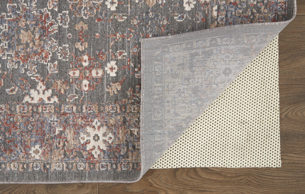 8' X 10' Taupe Gray And Orange Floral Power Loom Area Rug