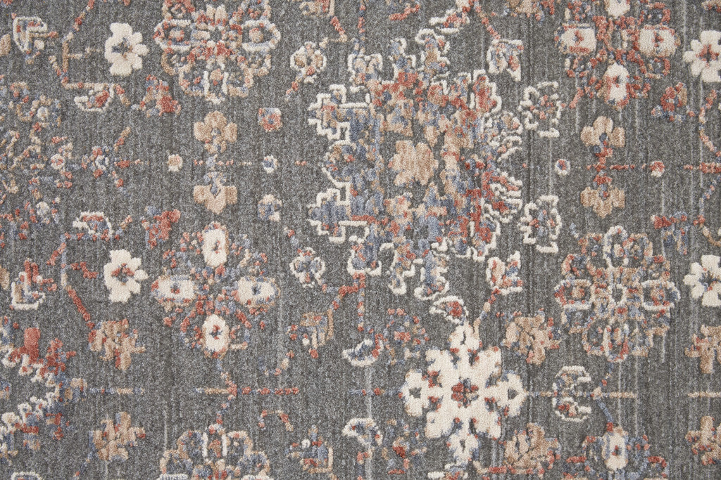 8' X 10' Taupe Gray And Orange Floral Power Loom Area Rug