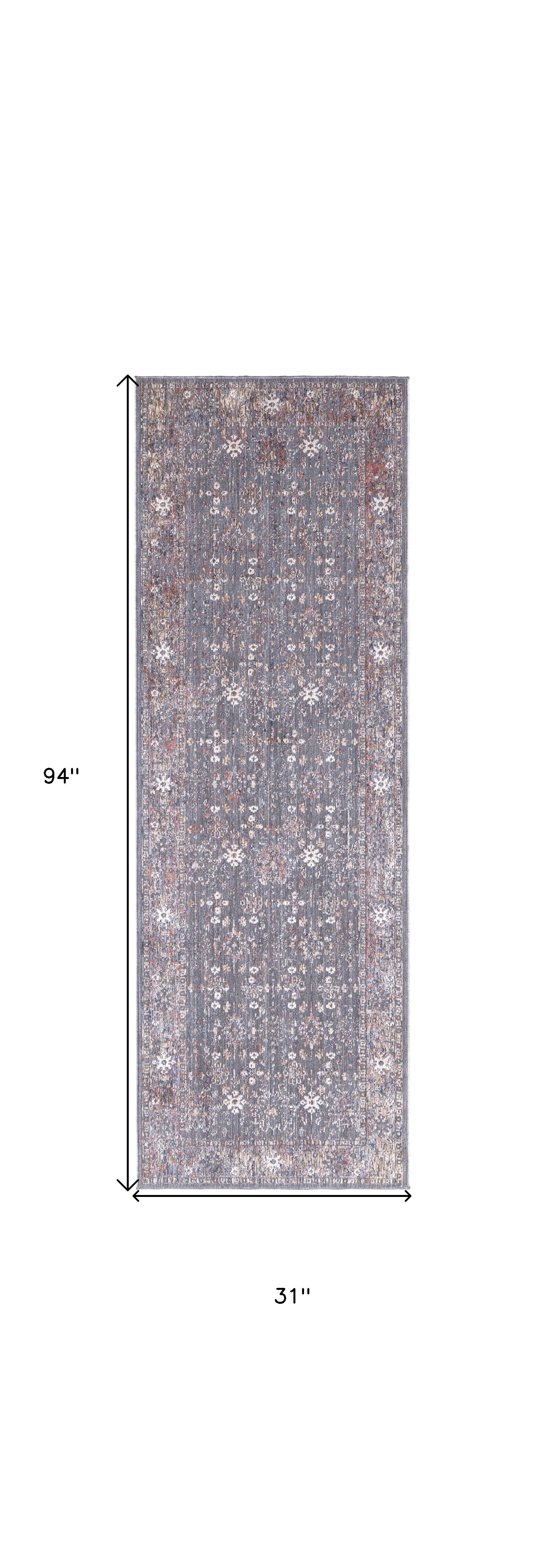 8' X 10' Taupe Gray And Orange Floral Power Loom Area Rug
