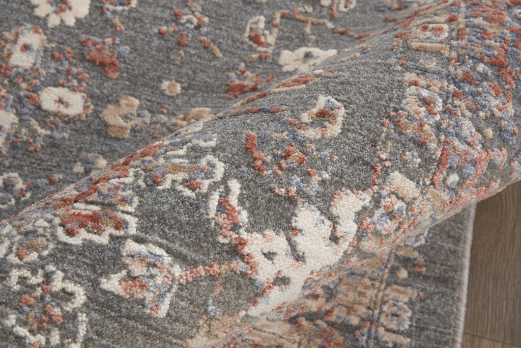 8' X 10' Taupe Gray And Orange Floral Power Loom Area Rug