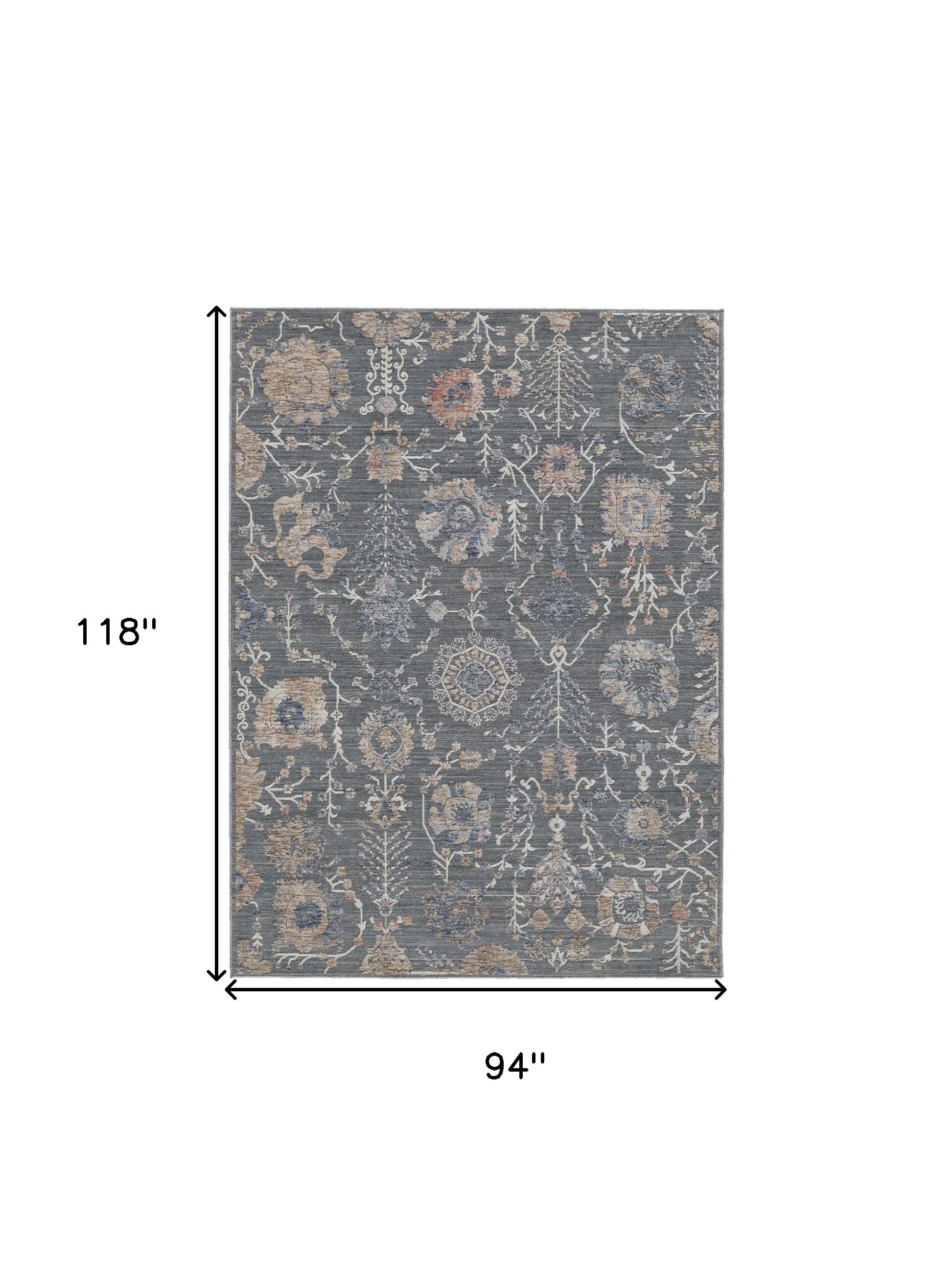 8' X 10' Gray Ivory And Tan Floral Power Loom Area Rug