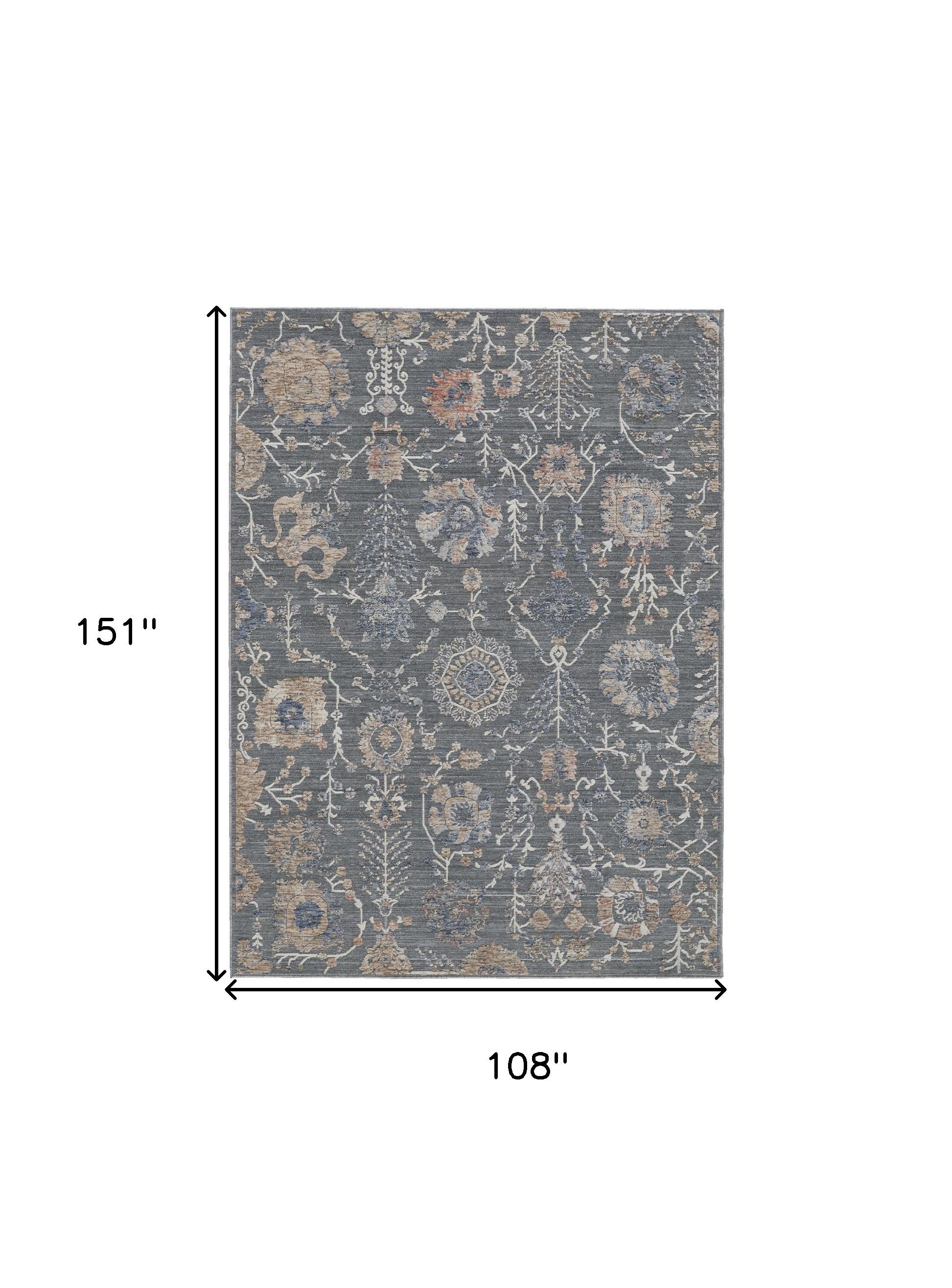 8' X 10' Gray Ivory And Tan Floral Power Loom Area Rug