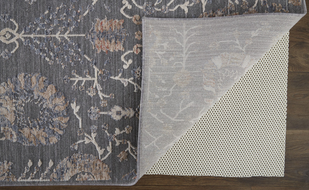 8' X 10' Gray Ivory And Tan Floral Power Loom Area Rug