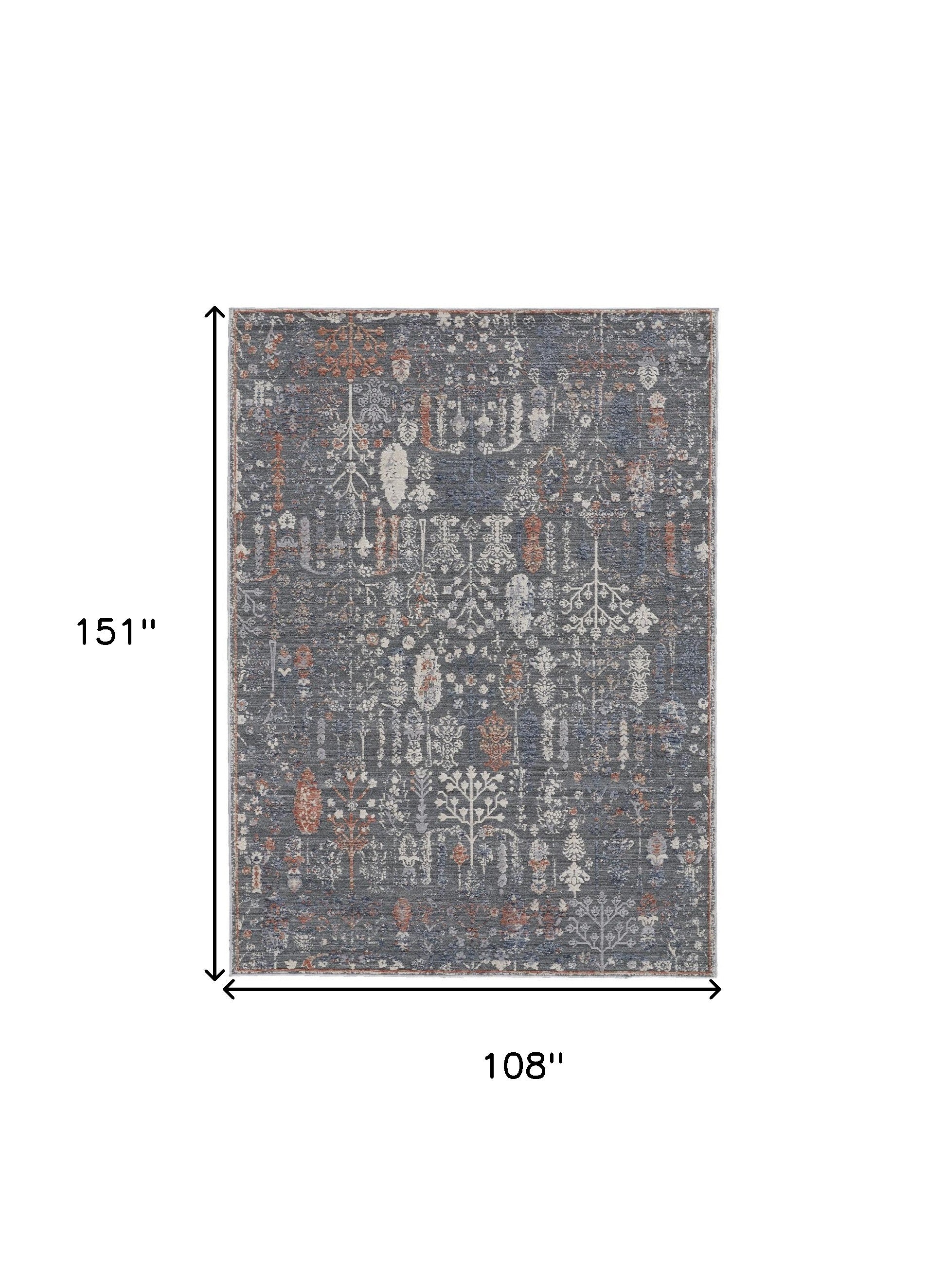 8' X 10' Gray Ivory And Orange Floral Power Loom Area Rug