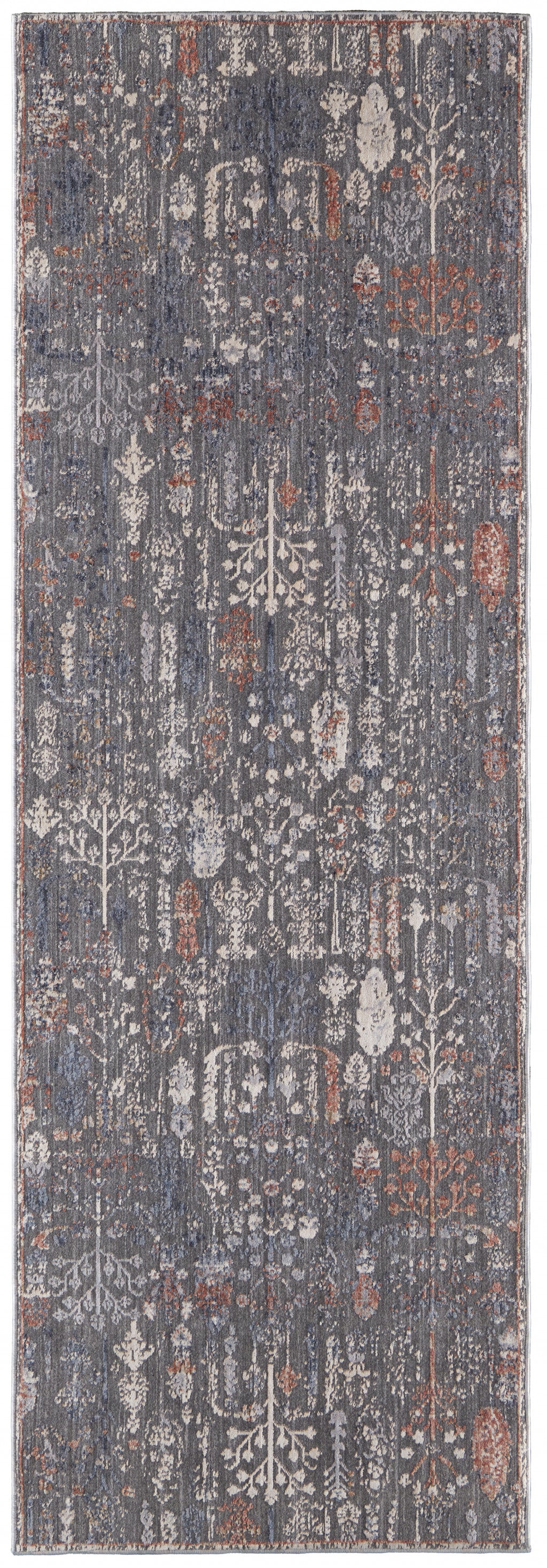 8' X 10' Gray Ivory And Orange Floral Power Loom Area Rug