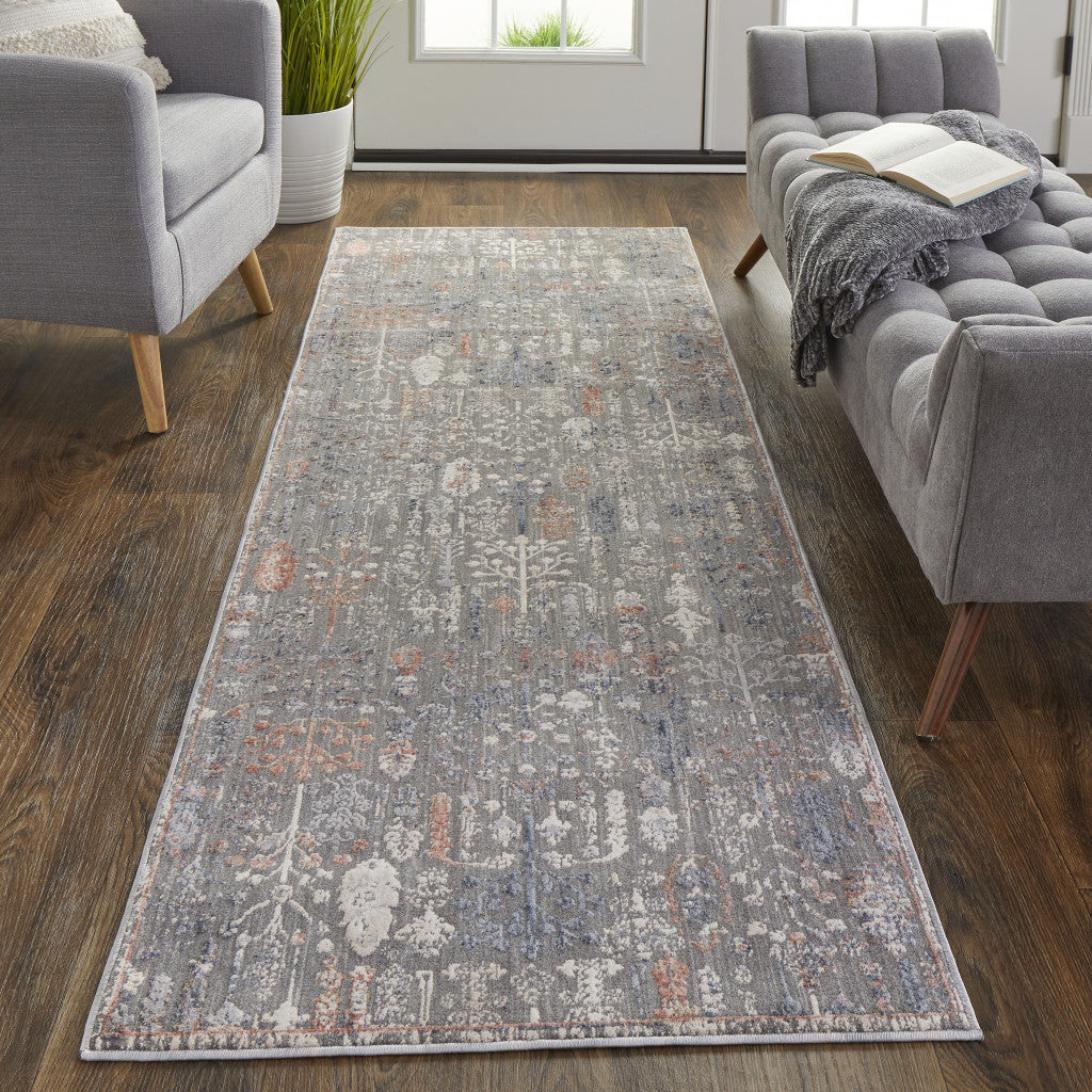8' X 10' Gray Ivory And Orange Floral Power Loom Area Rug