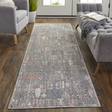 8' X 10' Gray Ivory And Orange Floral Power Loom Area Rug